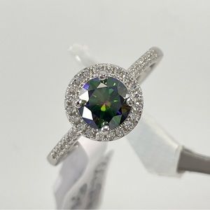 1ct Rainbow Certified Moissanite Round Cut Halo Solid Silver Elegant Ring 8